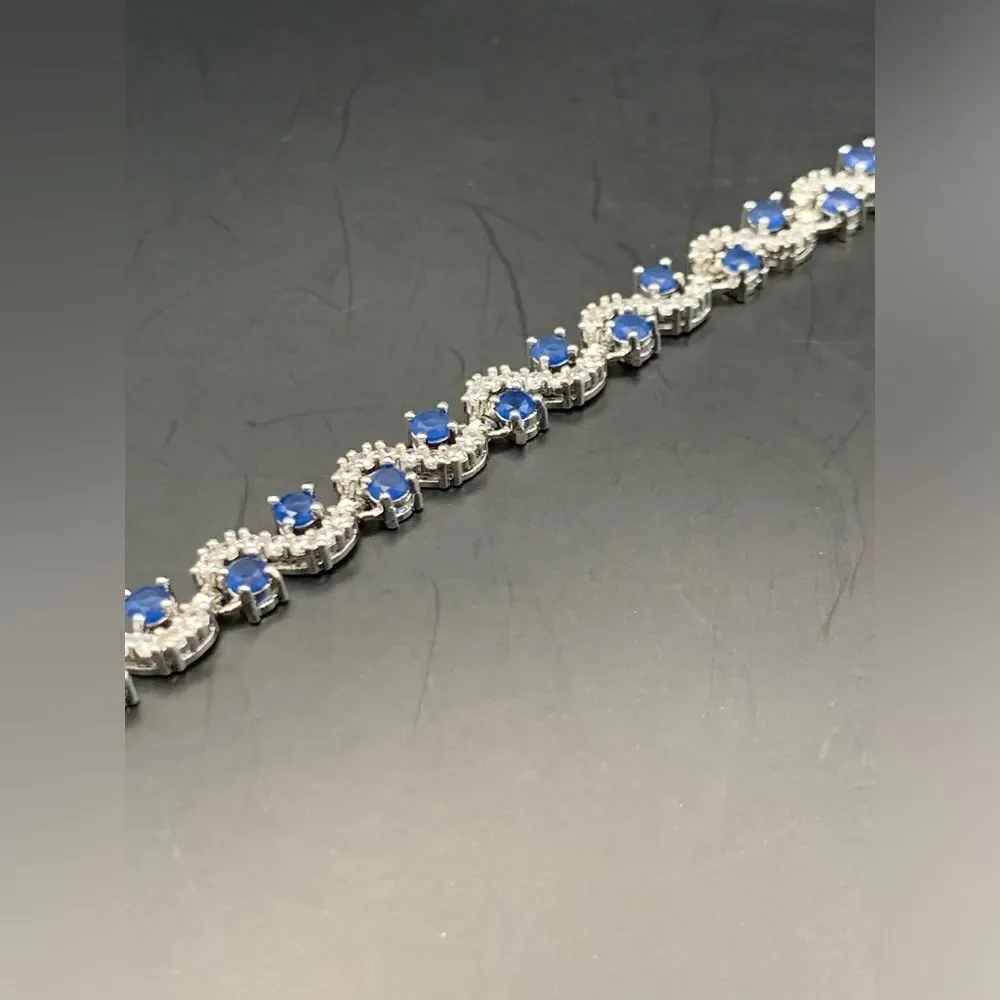Platinum Plated Blue Cubic Zirconia Bangle Bracelet for Women